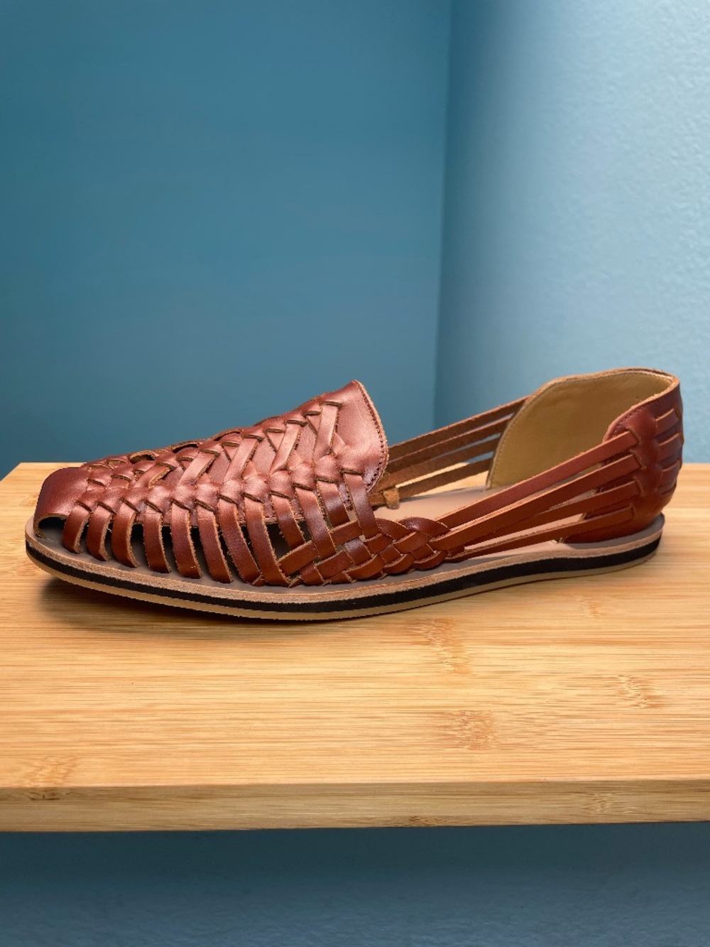 Nisolo Huarache Leather Sandals Men's 11 Brandy Brown Woven New w/ Box Dust Bag